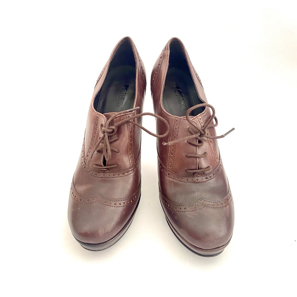 J.Crew Dark Brown Leather made in Italy Platform Oxford lace up 4" heels size 7